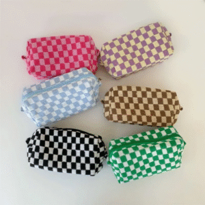 Checkered Cosmetic Bags, Checkered Makeup Bag Woolen Yarn, Checker Knit Makeup Bags